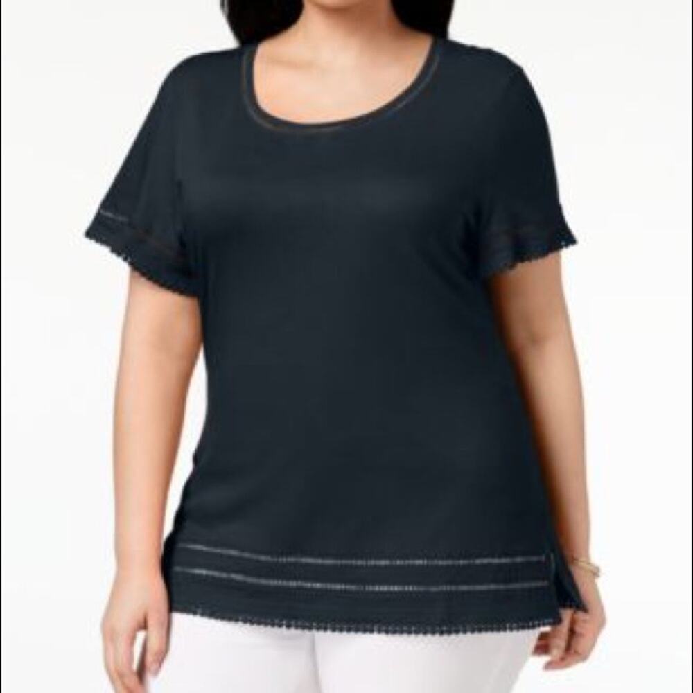 Karen Scott Grommet-Trim Flutter-Sleeve Top-0X